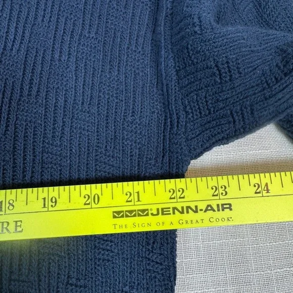 VTG Trader Bay Men M Texture Pattern Knit Crew Neck Sweater Blue Cotton USA 90s - Picture 7 of 10